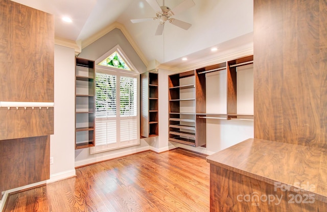 305 E High Point Ln, Hendersonville, NC 28791 - spacious closet with wood finished floors, a ceiling fan, and vaulted ceiling