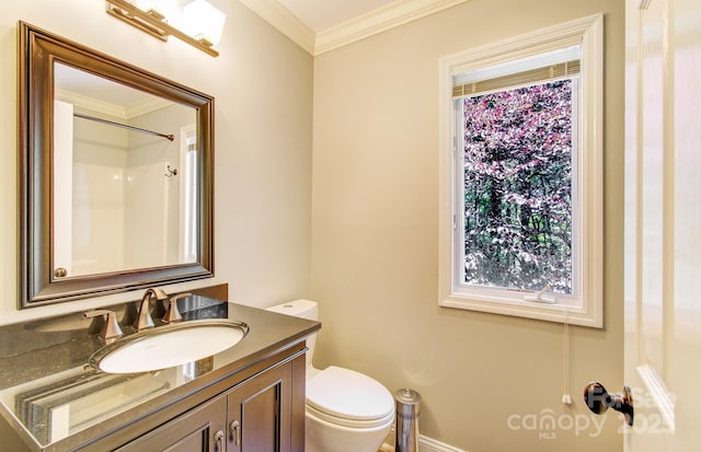 305 E High Point Ln, Hendersonville, NC 28791 - full bathroom featuring toilet, vanity, crown molding, and a shower
