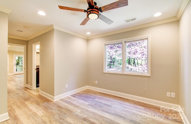 305 E High Point Ln, Hendersonville, NC 28791 - spare room featuring light wood-type flooring, ornamental molding, ceiling fan, baseboards, and recessed lighting