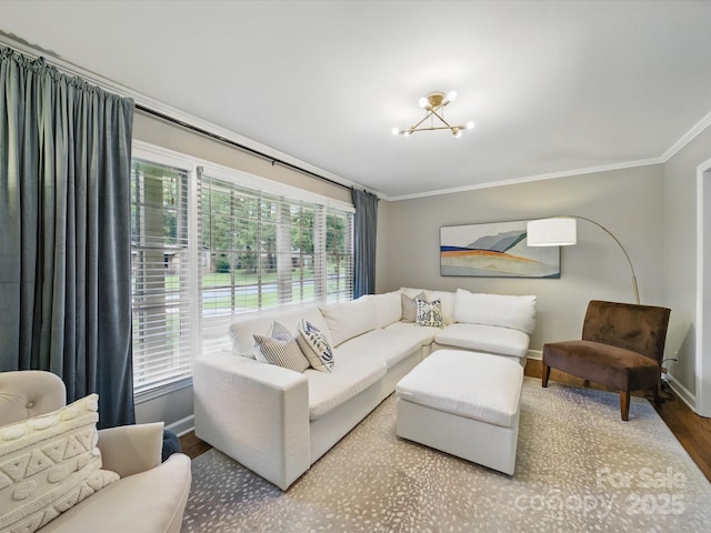 2026 Knell Dr, Charlotte, NC 28212 - living area with crown molding, wood finished floors, and baseboards
