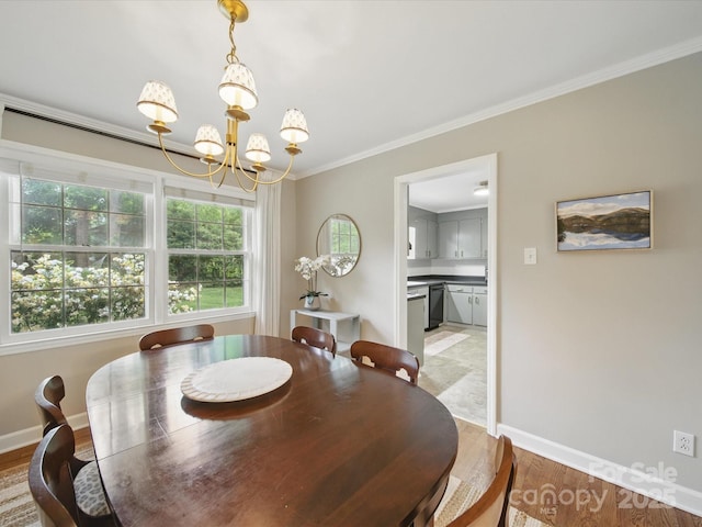 2026 Knell Dr, Charlotte, NC 28212 - dining room with a chandelier, crown molding, light wood-type flooring, and baseboards