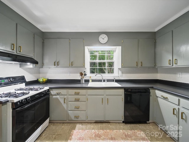 2026 Knell Dr, Charlotte, NC 28212 - kitchen featuring range with gas stovetop, dishwasher, a sink, under cabinet range hood, and backsplash