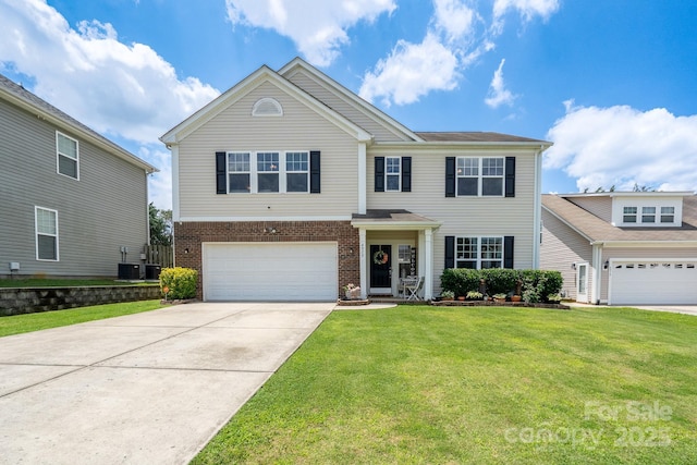 4915 Juniper Grove Ct SW, Concord, NC 28027 - view of front of house with brick siding, a front yard, a garage, and driveway