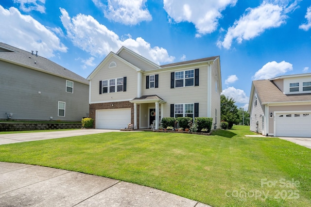 4915 Juniper Grove Ct SW, Concord, NC 28027 - traditional-style home with driveway, a garage, a front yard, and brick siding