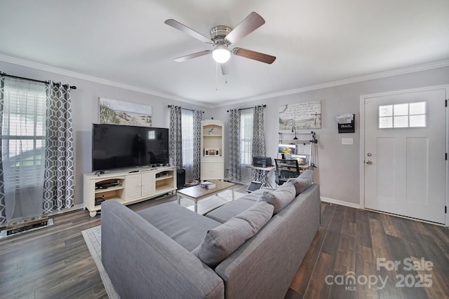 2302 Douglas Rd, Lancaster, SC 29720 - living area with a ceiling fan, ornamental molding, wood finished floors, and plenty of natural light