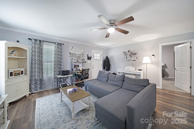 2302 Douglas Rd, Lancaster, SC 29720 - living room with a ceiling fan, crown molding, and wood finished floors