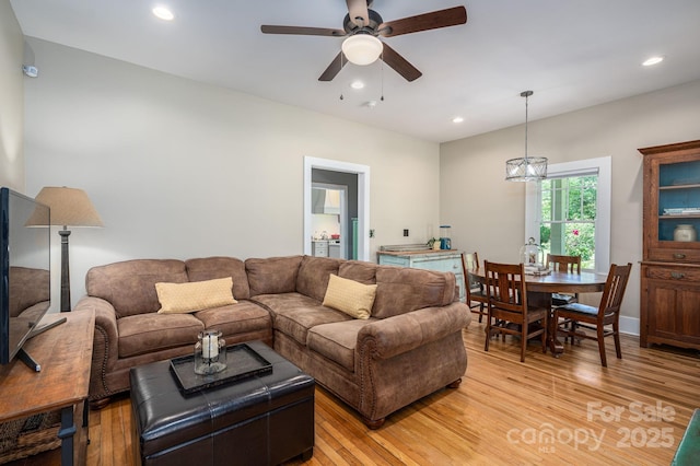 409 S Grove St, Lincolnton, NC 28092 - living area featuring light wood finished floors, ceiling fan, and recessed lighting