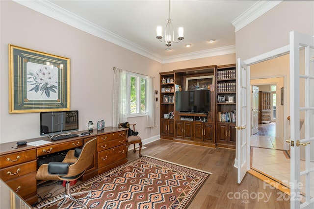 201 Kawani Ln, Brevard, NC 28712 - office with a chandelier, crown molding, wood finished floors, and baseboards