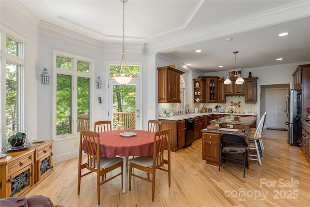 201 Kawani Ln, Brevard, NC 28712 - dining space featuring light wood finished floors, recessed lighting, and crown molding