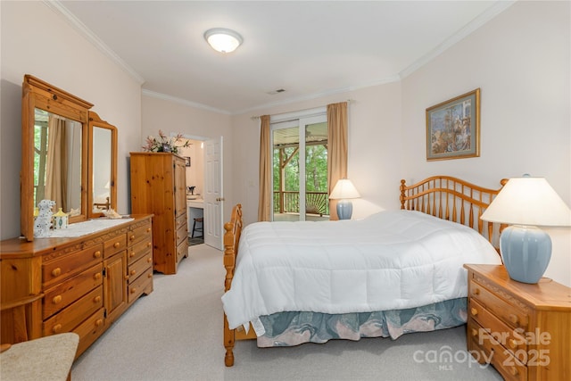 201 Kawani Ln, Brevard, NC 28712 - bedroom with light colored carpet, crown molding, and access to exterior