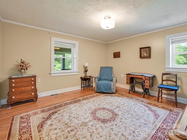 90 Coates Rd, Marshall, NC 28753 - sitting room featuring wood finished floors, a textured ceiling, ornamental molding, and baseboards