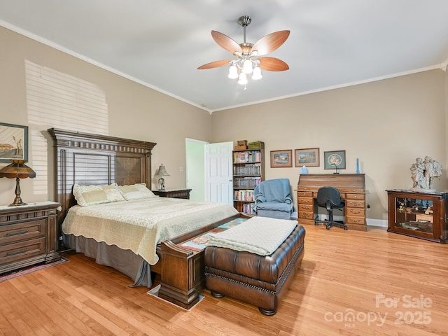 90 Coates Rd, Marshall, NC 28753 - bedroom with wood finished floors, crown molding, a ceiling fan, and baseboards