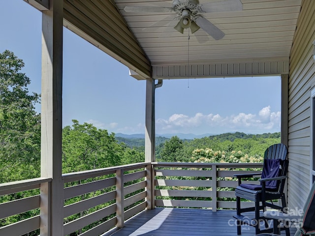 90 Coates Rd, Marshall, NC 28753 - deck with ceiling fan and a view of trees