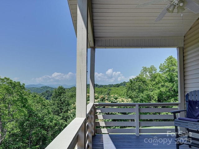 90 Coates Rd, Marshall, NC 28753 - balcony with a ceiling fan and a view of trees