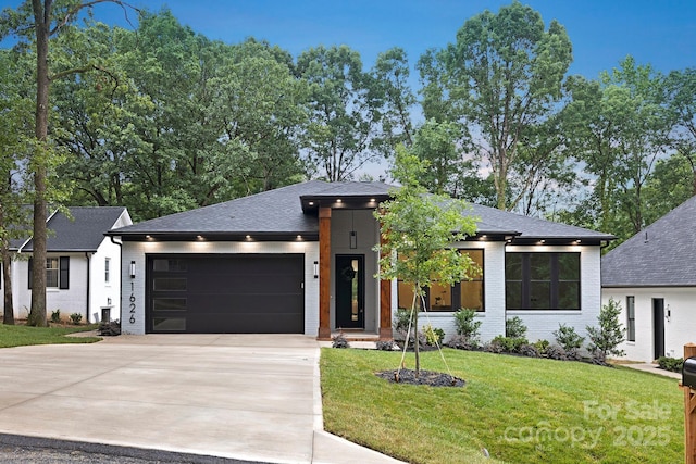 1626 Burtonwood Cir, Charlotte, NC 28212 - view of front of house with brick siding, an attached garage, concrete driveway, a front lawn, and roof with shingles