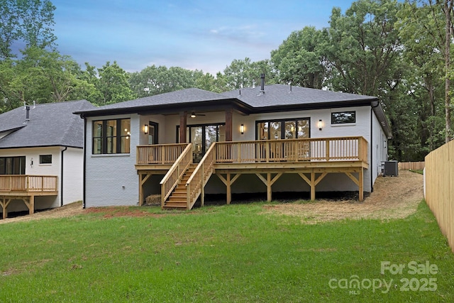 1626 Burtonwood Cir, Charlotte, NC 28212 - rear view of property with a deck, stairway, a ceiling fan, and a shingled roof