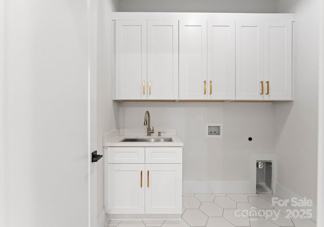 1626 Burtonwood Cir, Charlotte, NC 28212 - laundry room with cabinet space, washer hookup, hookup for an electric dryer, and light tile patterned floors