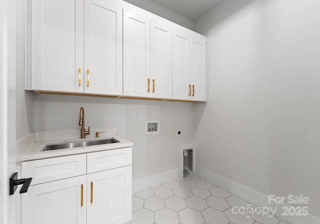 1626 Burtonwood Cir, Charlotte, NC 28212 - laundry area featuring hookup for an electric dryer, cabinet space, hookup for a washing machine, and light tile patterned flooring