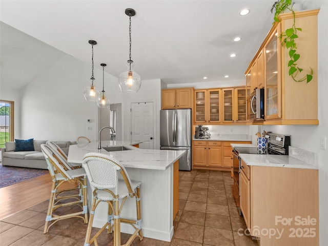 15 Carl Roberts Rd, Alexander, NC 28701 - kitchen featuring stainless steel appliances, a sink, a kitchen breakfast bar, recessed lighting, and a center island with sink