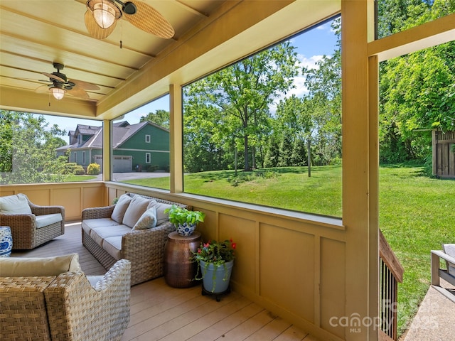15 Carl Roberts Rd, Alexander, NC 28701 - sunroom / solarium featuring ceiling fan, an outdoor living space, and healthy amount of natural light