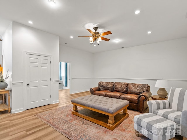 15 Carl Roberts Rd, Alexander, NC 28701 - living room featuring light wood-type flooring, ceiling fan, recessed lighting, and baseboards