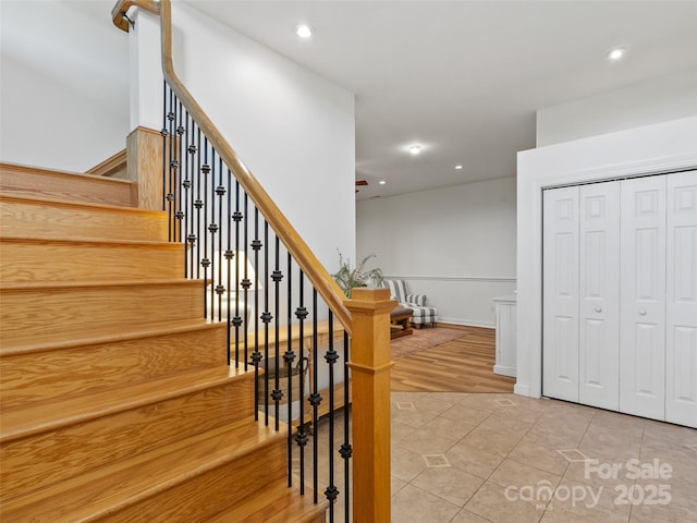 15 Carl Roberts Rd, Alexander, NC 28701 - staircase featuring tile patterned flooring and recessed lighting