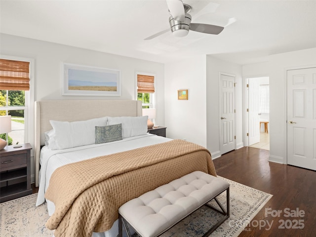 8 Rose Briar Cir, Weaverville, NC 28787 - bedroom with multiple windows, wood finished floors, a ceiling fan, and baseboards