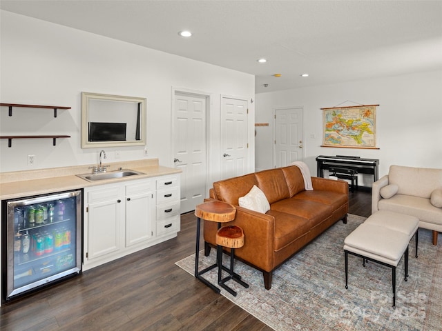 8 Rose Briar Cir, Weaverville, NC 28787 - living room featuring beverage cooler, dark wood-style floors, wet bar, and recessed lighting
