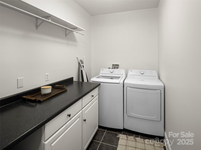 8 Rose Briar Cir, Weaverville, NC 28787 - washroom featuring washer and clothes dryer, cabinet space, and dark tile patterned floors