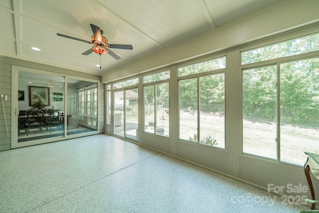1812 Sutter Creek Dr, Waxhaw, NC 28173 - unfurnished sunroom featuring ceiling fan and speckled floor