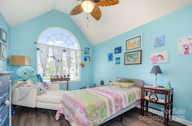 220 Otman Ct, Rock Hill, SC 29732 - bedroom with wood finished floors, multiple windows, a ceiling fan, and high vaulted ceiling