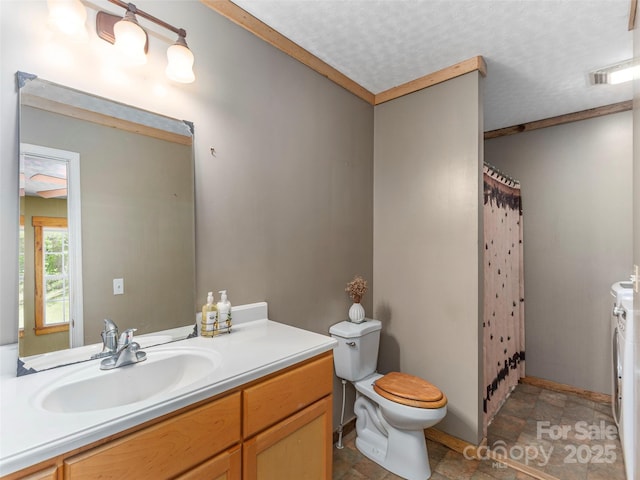 292 Cook Rd, Canton, NC 28716 - bathroom featuring toilet, vanity, stone finish flooring, and a shower with curtain