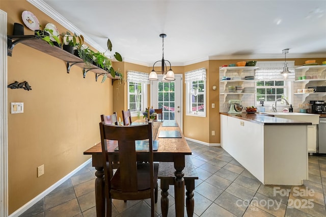 98 Driftwood Ln Unit 7, Mills River, NC 28759 - tiled dining room featuring baseboards, ornamental molding, and a sink