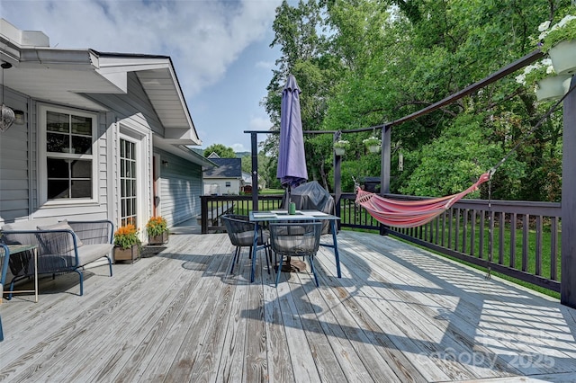 98 Driftwood Ln Unit 7, Mills River, NC 28759 - wooden terrace with outdoor dining area