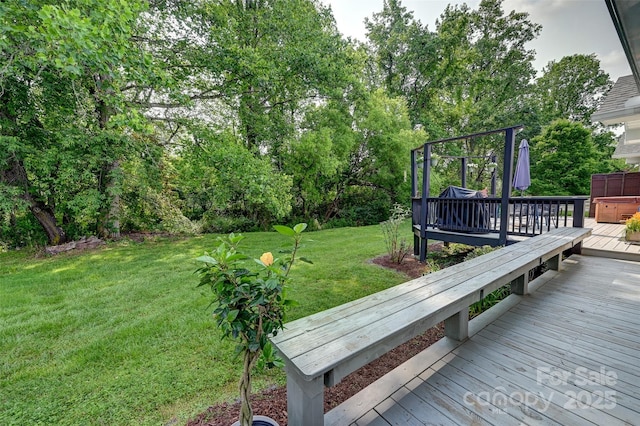 98 Driftwood Ln Unit 7, Mills River, NC 28759 - wooden deck featuring a hot tub and a yard