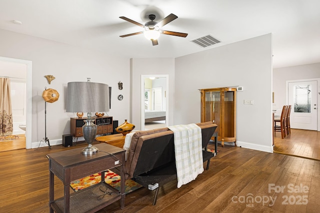 28 Richie St, Asheville, NC 28801 - living area with ceiling fan, hardwood / wood-style flooring, and baseboards