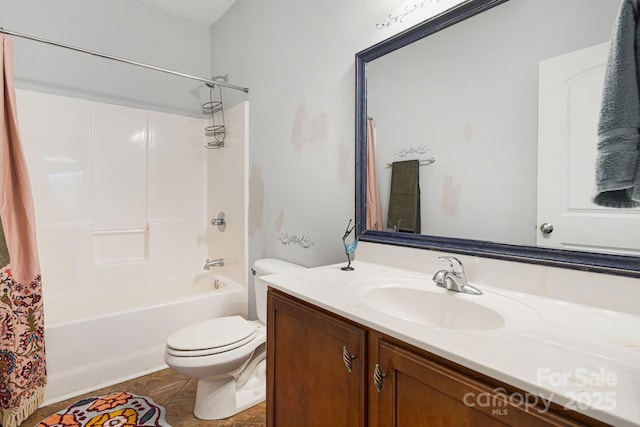 28 Richie St, Asheville, NC 28801 - full bath with vanity, toilet, shower / bath combo, and tile patterned floors
