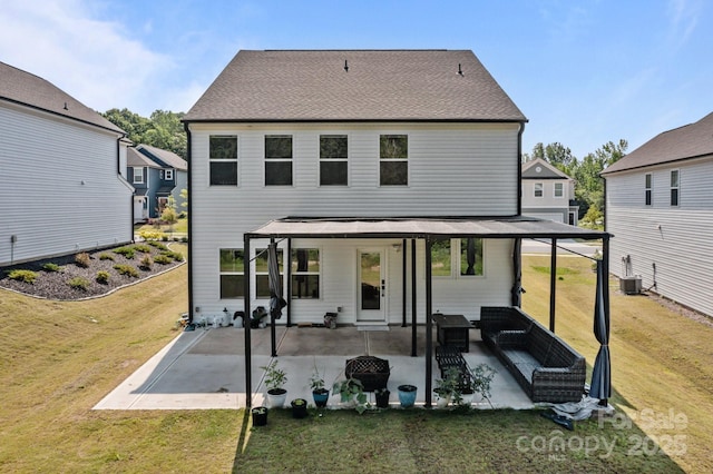 3127 Pinehills Way, Mount Holly, NC 28120 - back of property featuring a patio area, a lawn, an outdoor living space, and cooling unit