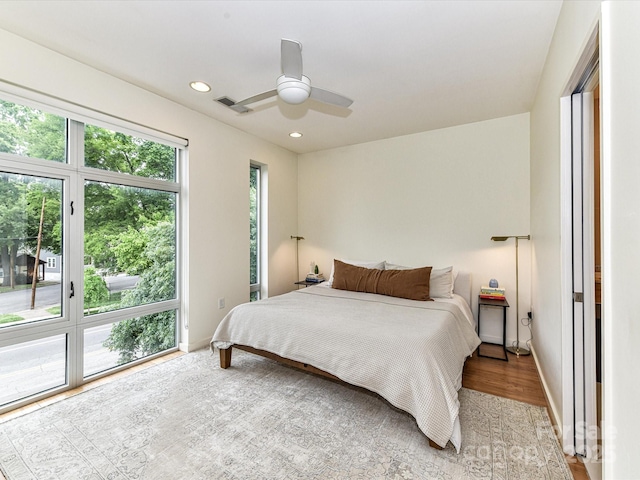 314 Viburnum Way Ct, Charlotte, NC 28208 - bedroom featuring baseboards, wood finished floors, recessed lighting, and ceiling fan