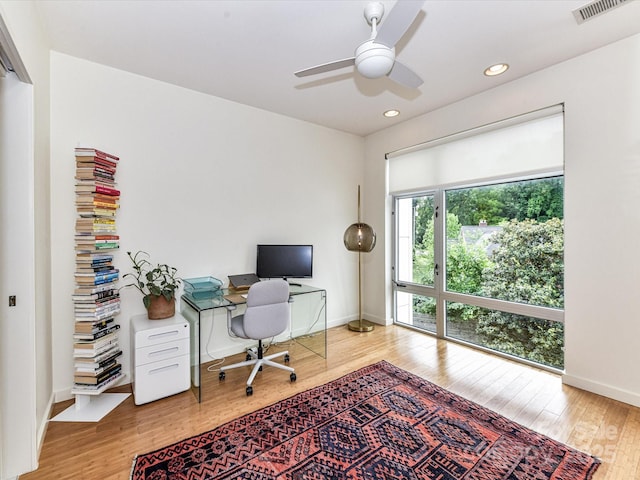 314 Viburnum Way Ct, Charlotte, NC 28208 - office area with wood finished floors, baseboards, ceiling fan, and recessed lighting