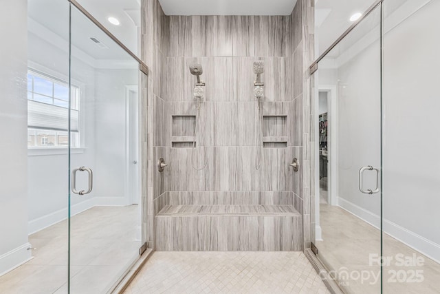 1702 Batson Creek Ln, Weddington, NC 28104 - full bath with a stall shower, tile patterned floors, and a spacious closet