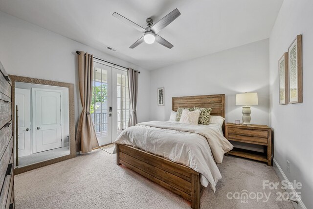 1702 Batson Creek Ln, Weddington, NC 28104 - bedroom featuring access to outside, light carpet, and a ceiling fan