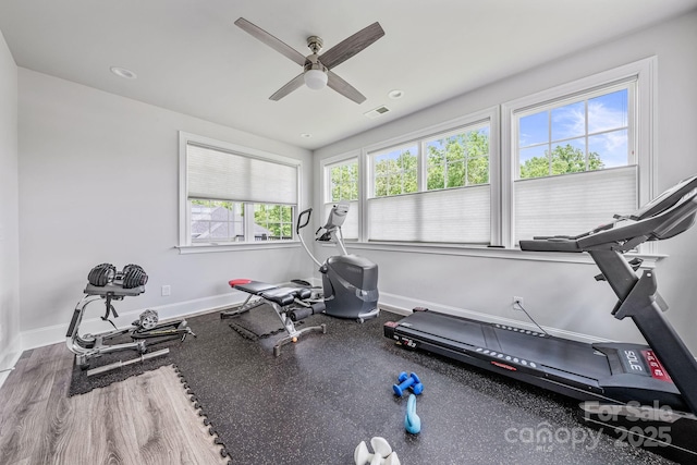 1702 Batson Creek Ln, Weddington, NC 28104 - workout area featuring ceiling fan and baseboards