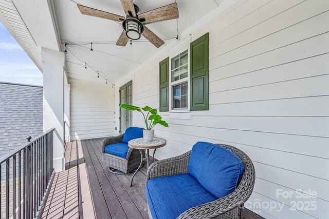 1702 Batson Creek Ln, Weddington, NC 28104 - wooden porch featuring a ceiling fan