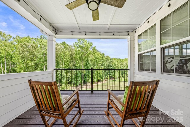 1702 Batson Creek Ln, Weddington, NC 28104 - wooden terrace with ceiling fan