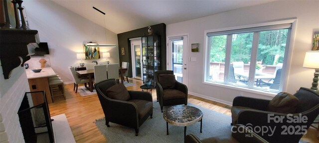 308 Woodfield Dr, Asheville, NC 28803 - living area with light wood-style flooring, lofted ceiling, and baseboards