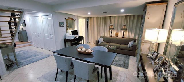 308 Woodfield Dr, Asheville, NC 28803 - dining space featuring stairs and recessed lighting