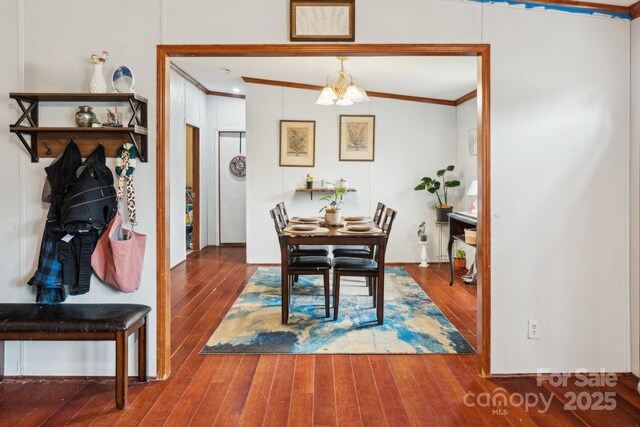 1007 W Cabaniss Rd, Shelby, NC 28150 - dining space with a chandelier, hardwood / wood-style floors, and ornamental molding