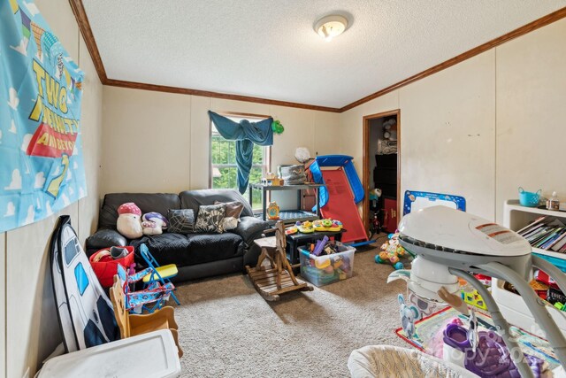 1007 W Cabaniss Rd, Shelby, NC 28150 - living area with crown molding, a textured ceiling, and carpet