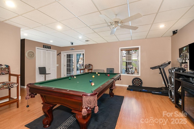 161 Badin Lake Cir, New London, NC 28127 - game room featuring wood finished floors, billiards table, ceiling fan, baseboards, and a drop ceiling
